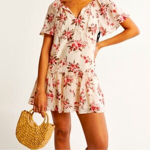 Abercrombie cream floral trapeze mini dress TALL size